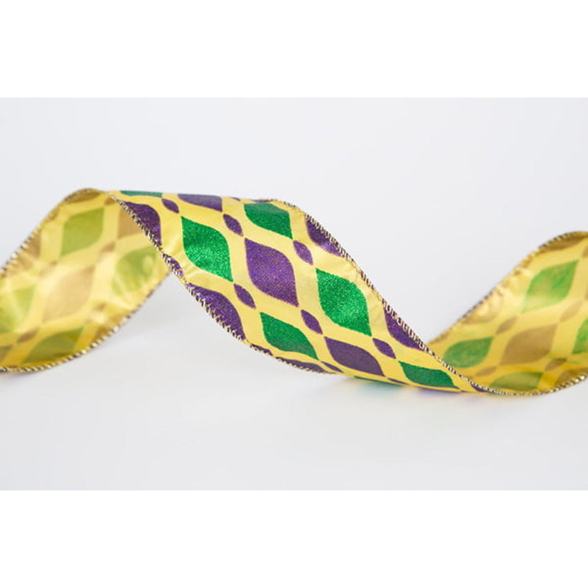 2.5 Mardi Gras Harlequin Ribbon, Mardi Gras Diamond Ribbon, Gold Purp –  Joycie Lane Designs