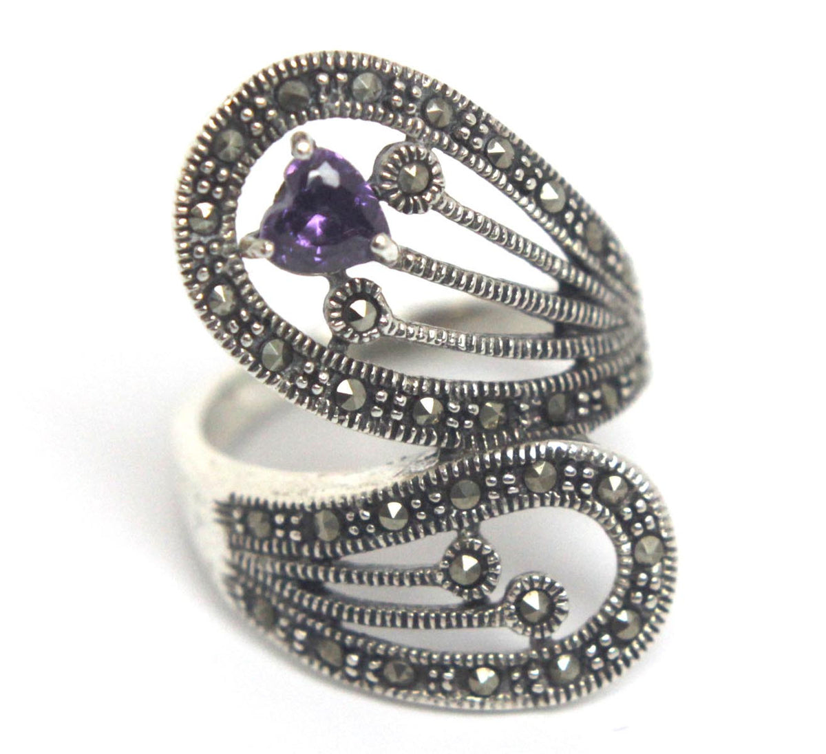 Sterling Silver Amethyst Marcasite Ring Size 8 | Jubilee Gift Shop