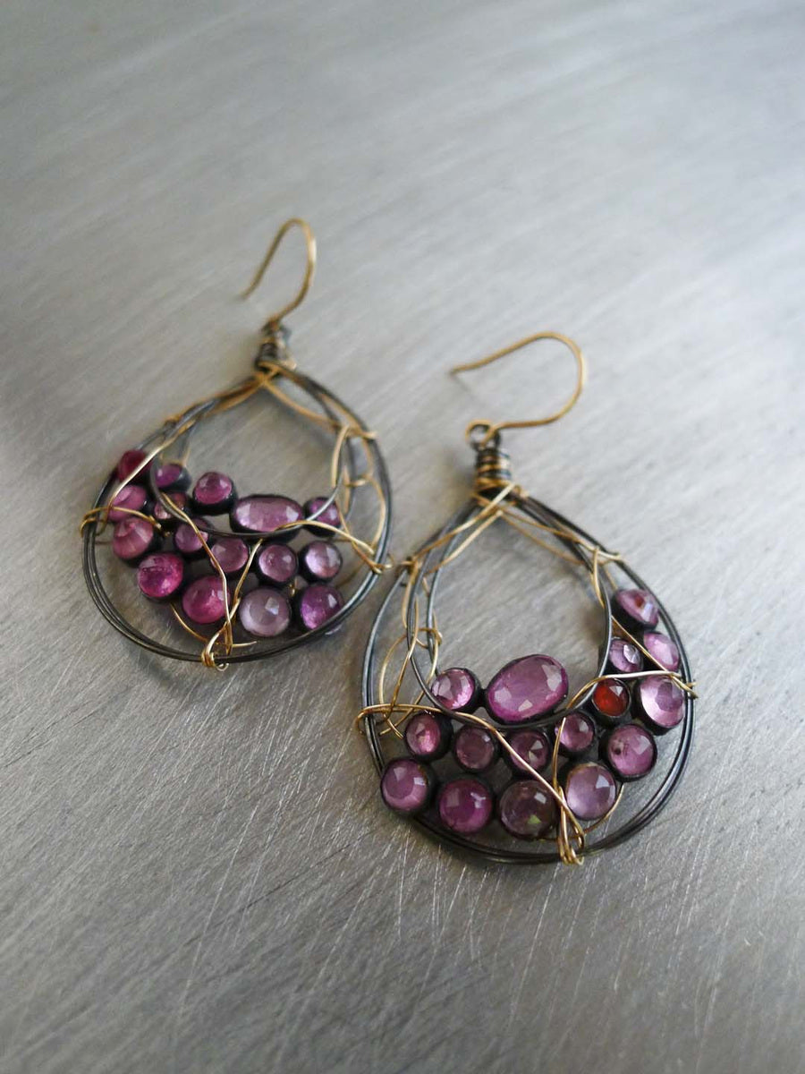 Baroque Pink Sapphire Earrings with 14KGF & Sterling Silver