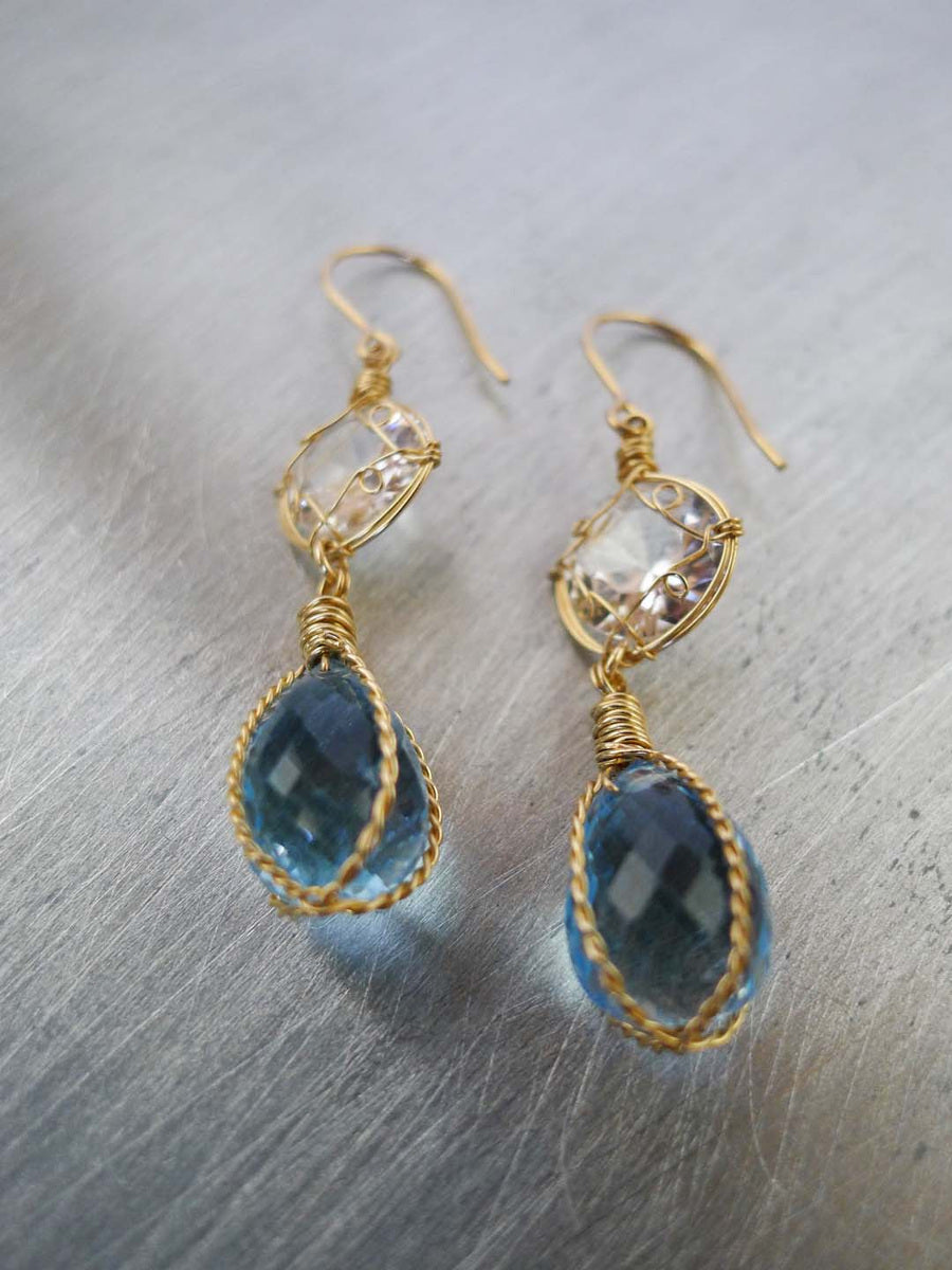 Blue Topaz and Crystal Quartz Earrings