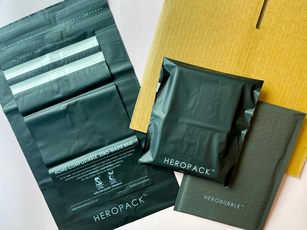 Home-compostable discreet packaging bags that we use to ship our flags.