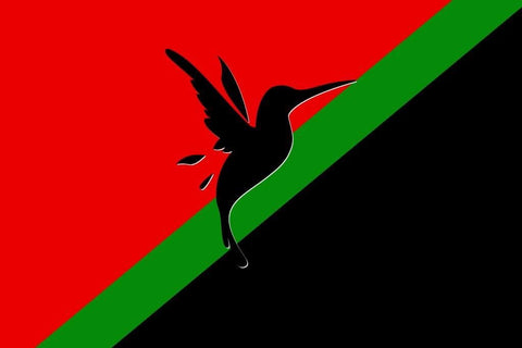 the Almost Flag of Martinique with a hummingbird on black, red and green.
