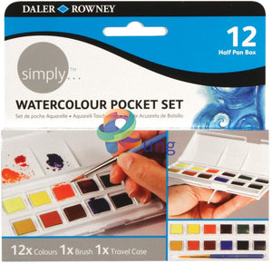 Daler-Rowney Aquafine Watercolor Half Pan Travel Set of 24