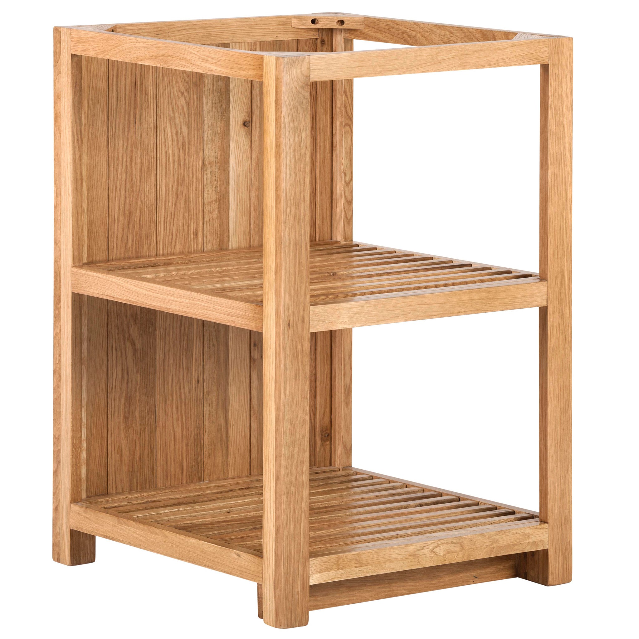 Small Open Slatted Oak Shelf Cabinet with Back Panel – Besp-Oak Kitchens