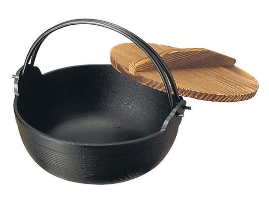 Nambu Ironware Cast Iron Sukiyaki/Dumpling Pot with wooden Lid 24cm 20