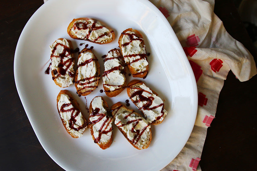 Crostini with Spiced Cream Cheese and Cranberry Balsamic Glaze