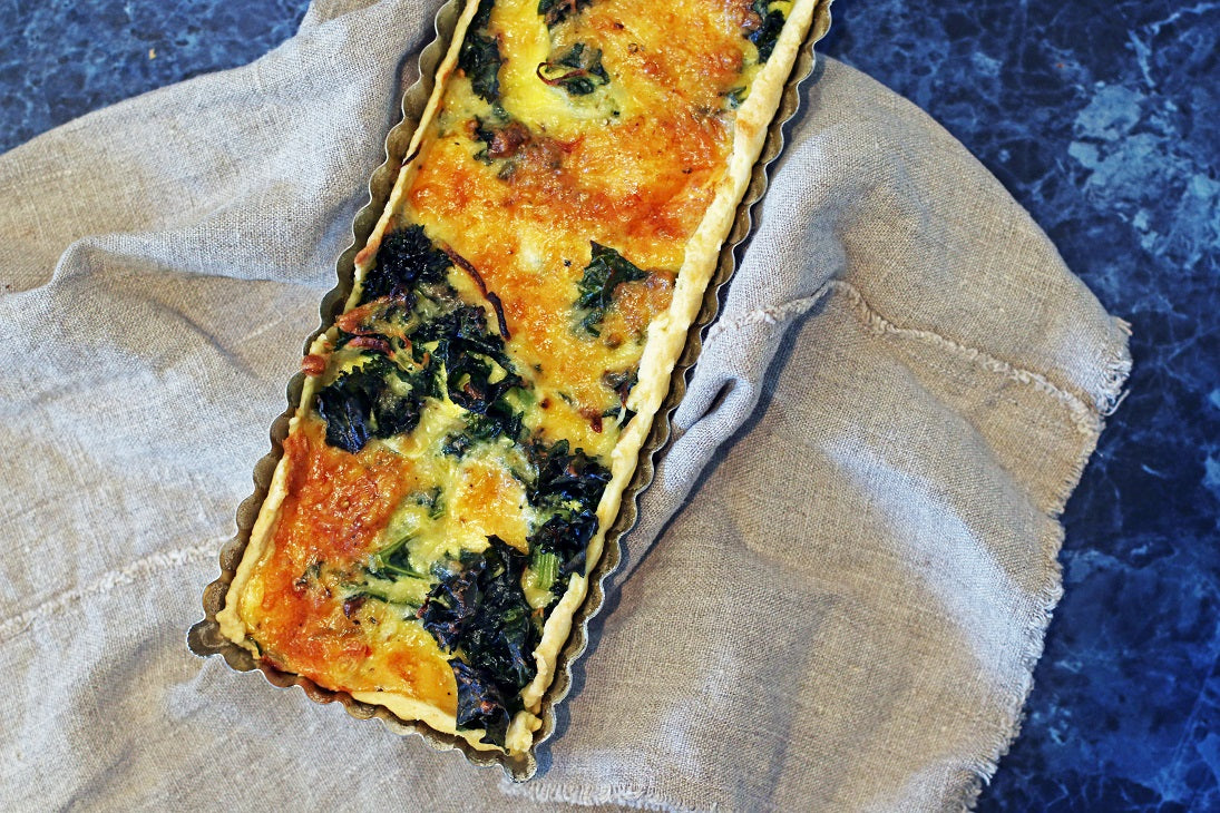 Kale and Gruyere Tart with Garlic and Mushroom Olive Oil