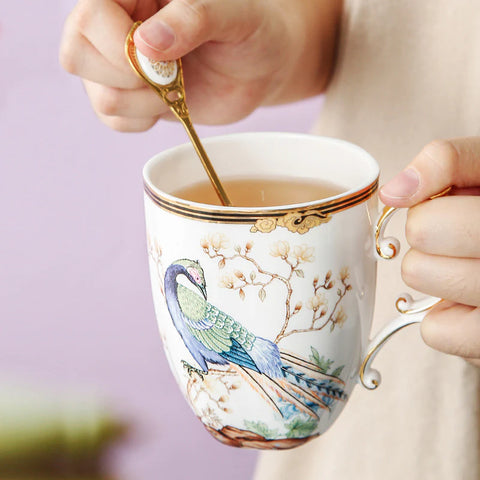 LUXURY MUG WITH PEACOCK PRINT, MUG WITH PEACOCK PRINT,PEACOCK PRINT