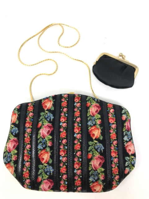 Judith Leiber Black Pink Floral Embroidered Leather Trim Clutch Bag 21 – Walker / Luxury Consignment