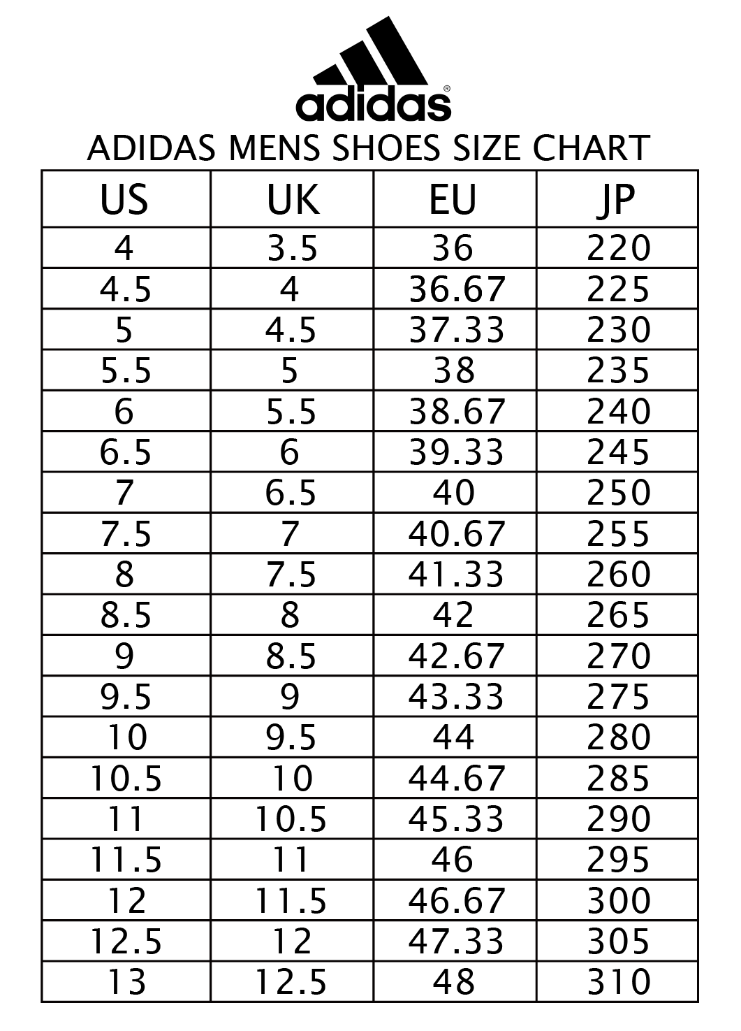 ADIDAS SIZE CHART – CONCEPTSTOREHK