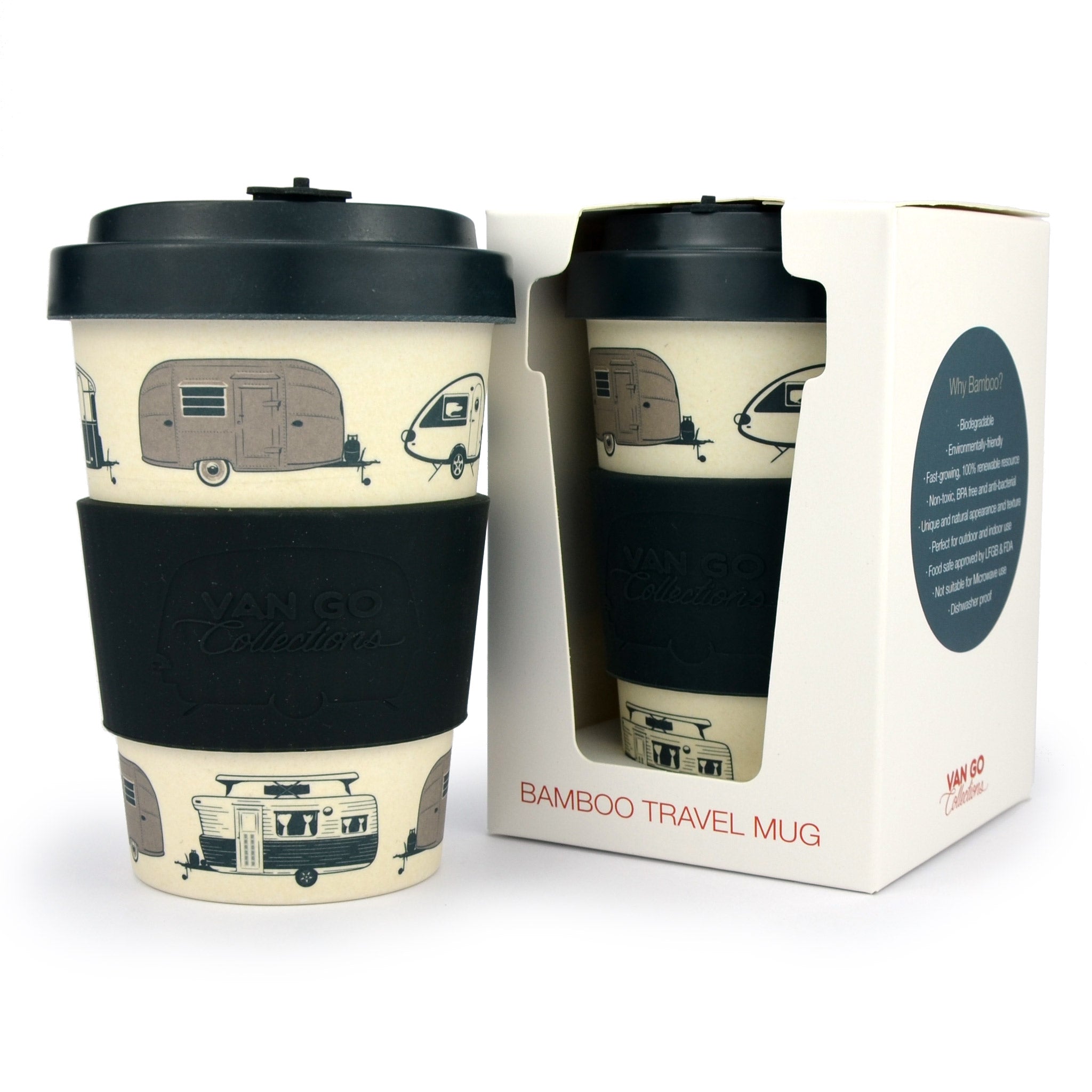 Van Go Reusable Bamboo Travel Mug 400ml Grey Adventure Awaits