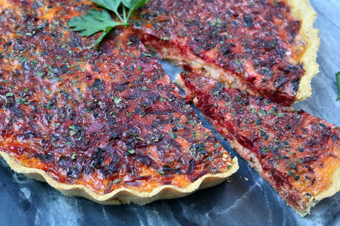 Oat Crust Quiche with Beetroot and Salmon
