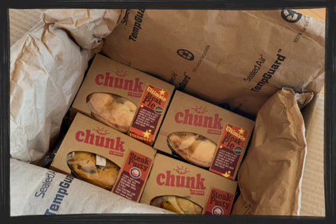 Chunk pies ready for delivery in recyclable packaging