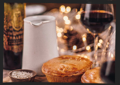 Romantic setting for two for a pie and wine meal