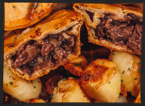 pies cooked in an airfryer and roast potatoes