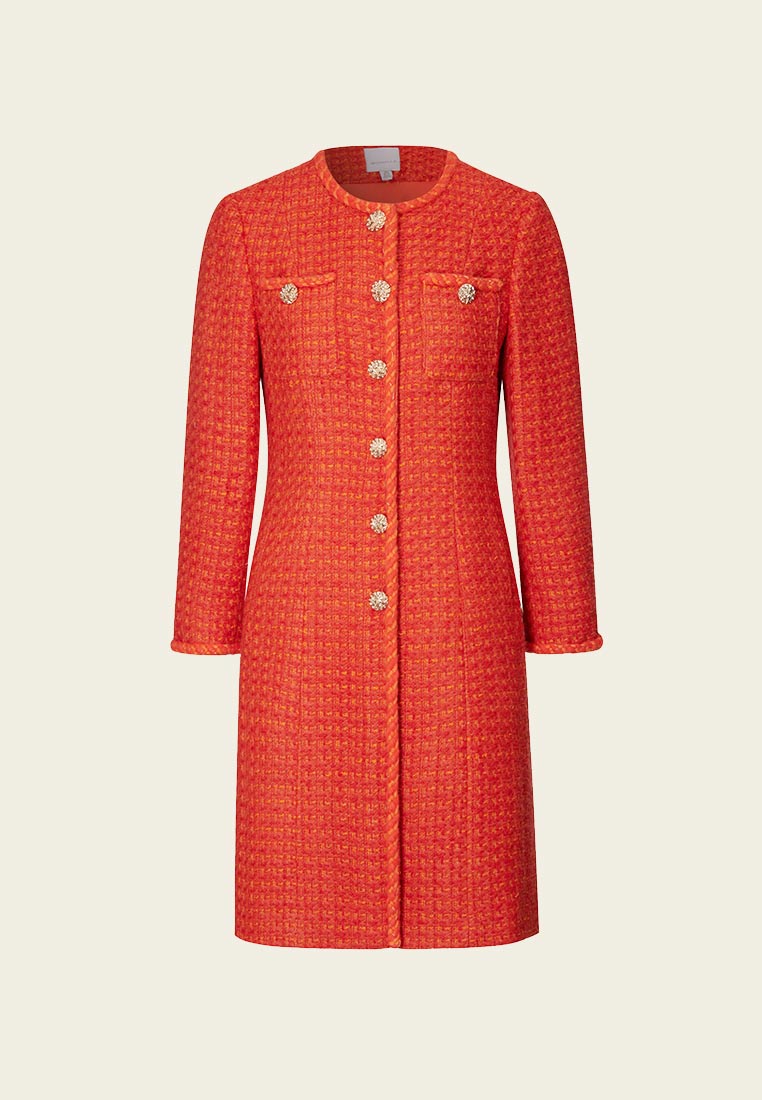 Orange Golden Button Embellished Tweed Jacket – MOISELLE