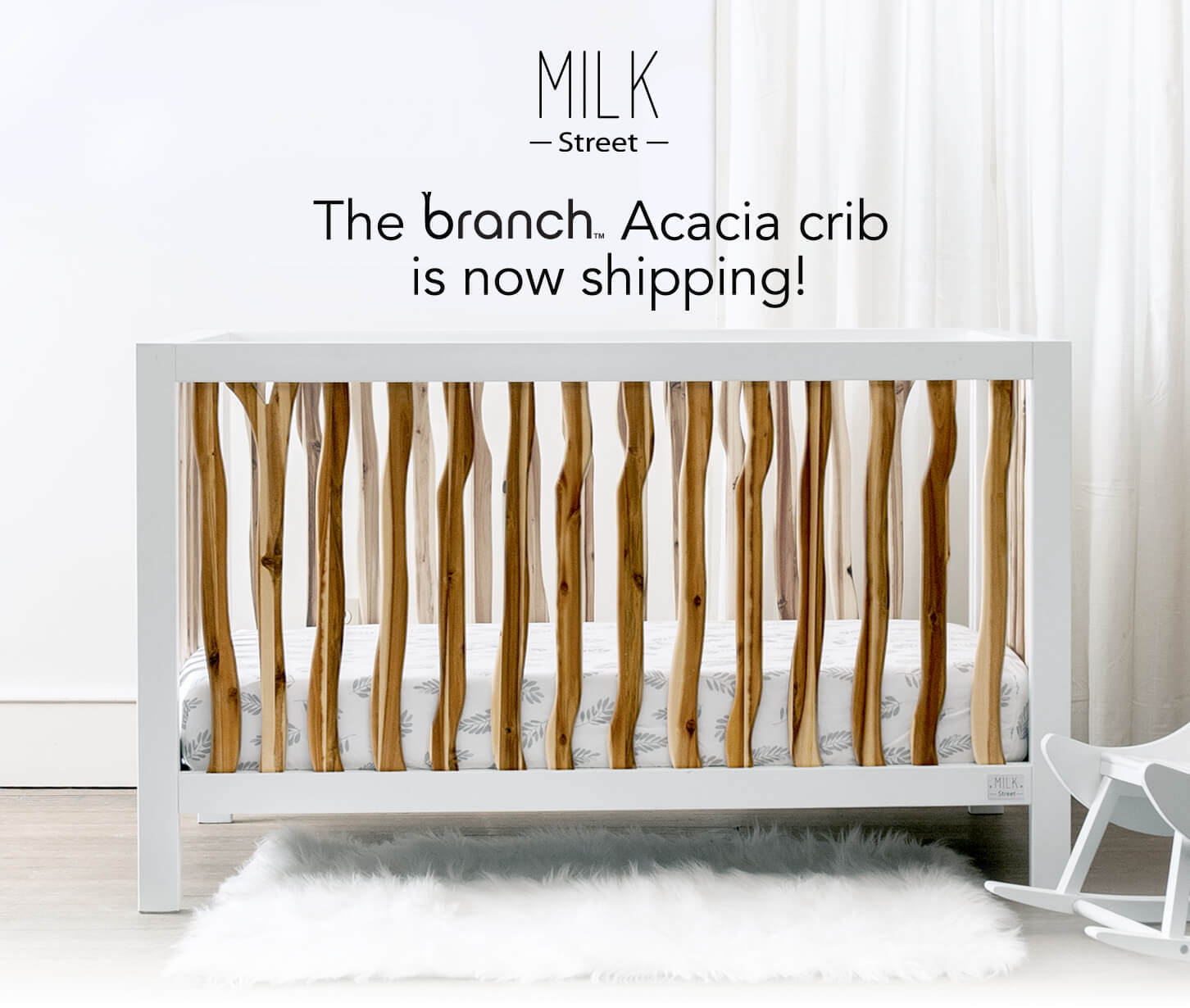 Milk Street Baby Branch Open Shelf Changing Table, Acacia with Snow