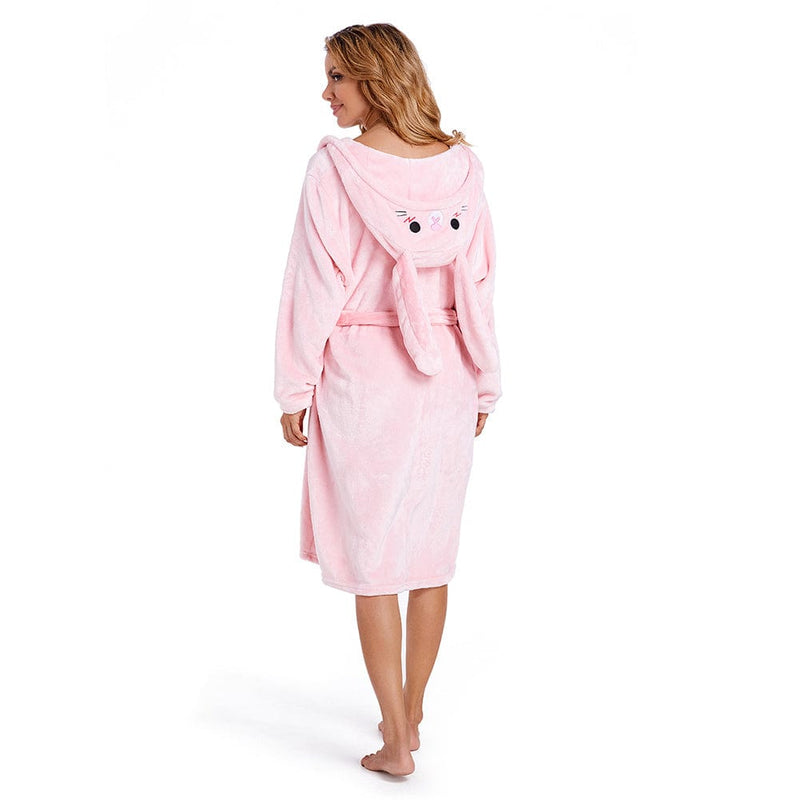 OLAOLA Original Design - Adults Animal Pajamas Cartoon Rabbit Bathrobe Women Men Warm Flannel Sleepwear Robe Gown