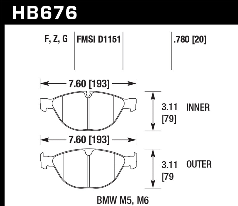  Hawk 06-10 BMW M5/M6 Perf Ceramic Street Front Brake Pads 