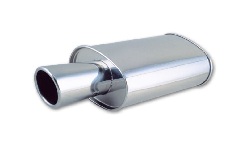  Vibrant StreetPower Oval Muffler with 4in Round Tip Angle Cut Rolled Edge - 2.5in inlet I.D. 