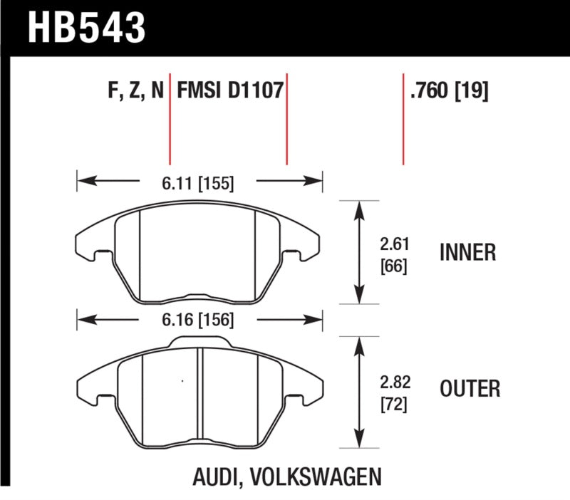  Hawk Audi A3 Quattro / VW EOS / Golf / Jetta / Passat / Rabbit HPS Front Brake Pads 