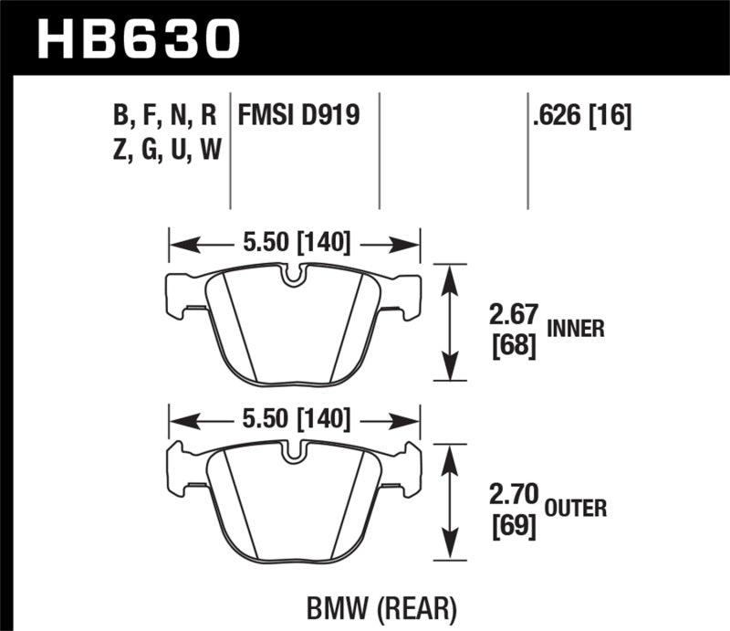  Hawk 04-10 BMW 535i/545i/550i / 04-10 645Ci/650i /02-09 745i/745Li/750 DTC-70 Race Rear Brake Pads 