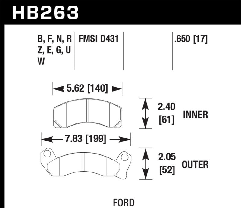  Hawk 1987-1993 Ford Mustang GT 5.0 HPS 5.0 Front Brake Pads 