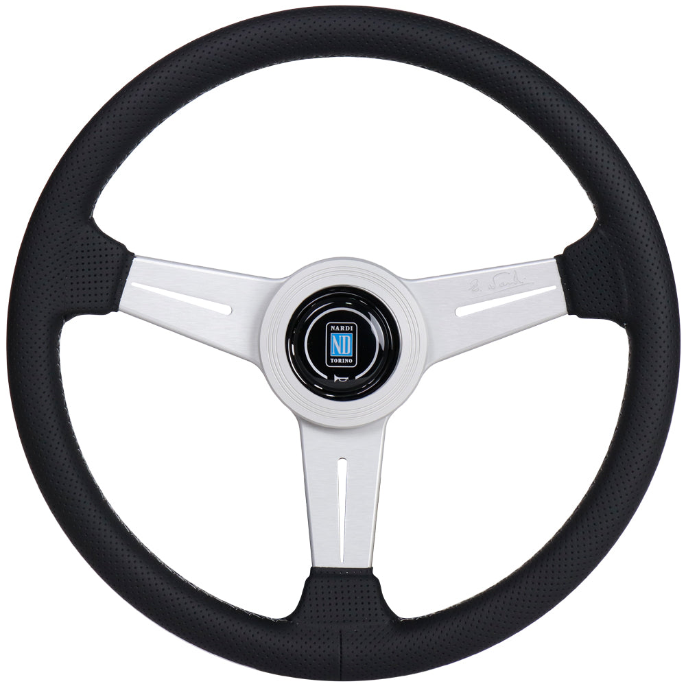  Nardi Classic Steering Wheel - 340mm Perforated Leather w/ Silver Spoke & Ring and Grey Stitch 