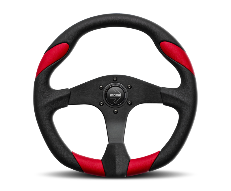  Momo Quark Steering Wheel 350 mm - Black Poly/Black Spokes/Red Inserts 