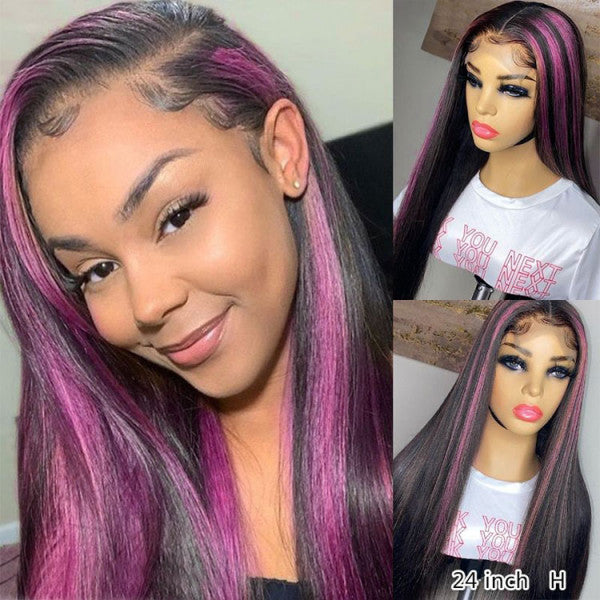 Sofeel 13x4 Transparent Lace Frontal Wig Black Hair With Pink Highligh –  sofeelwigs