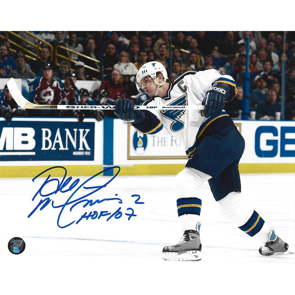 Al MacInnis Autographed St. Louis Blues 8X10 Photo (Slapshot)