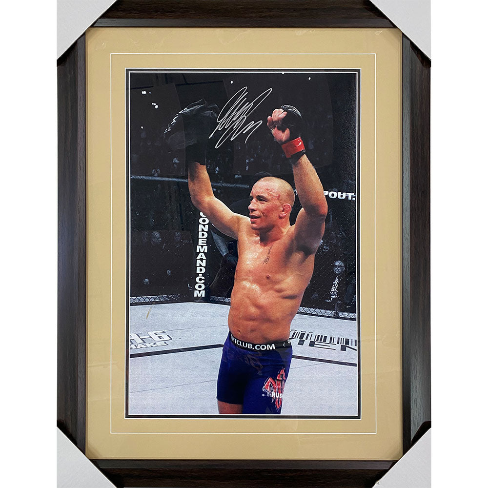 Georges St-Pierre Autographed Framed UFC 16X24 Canvas Print