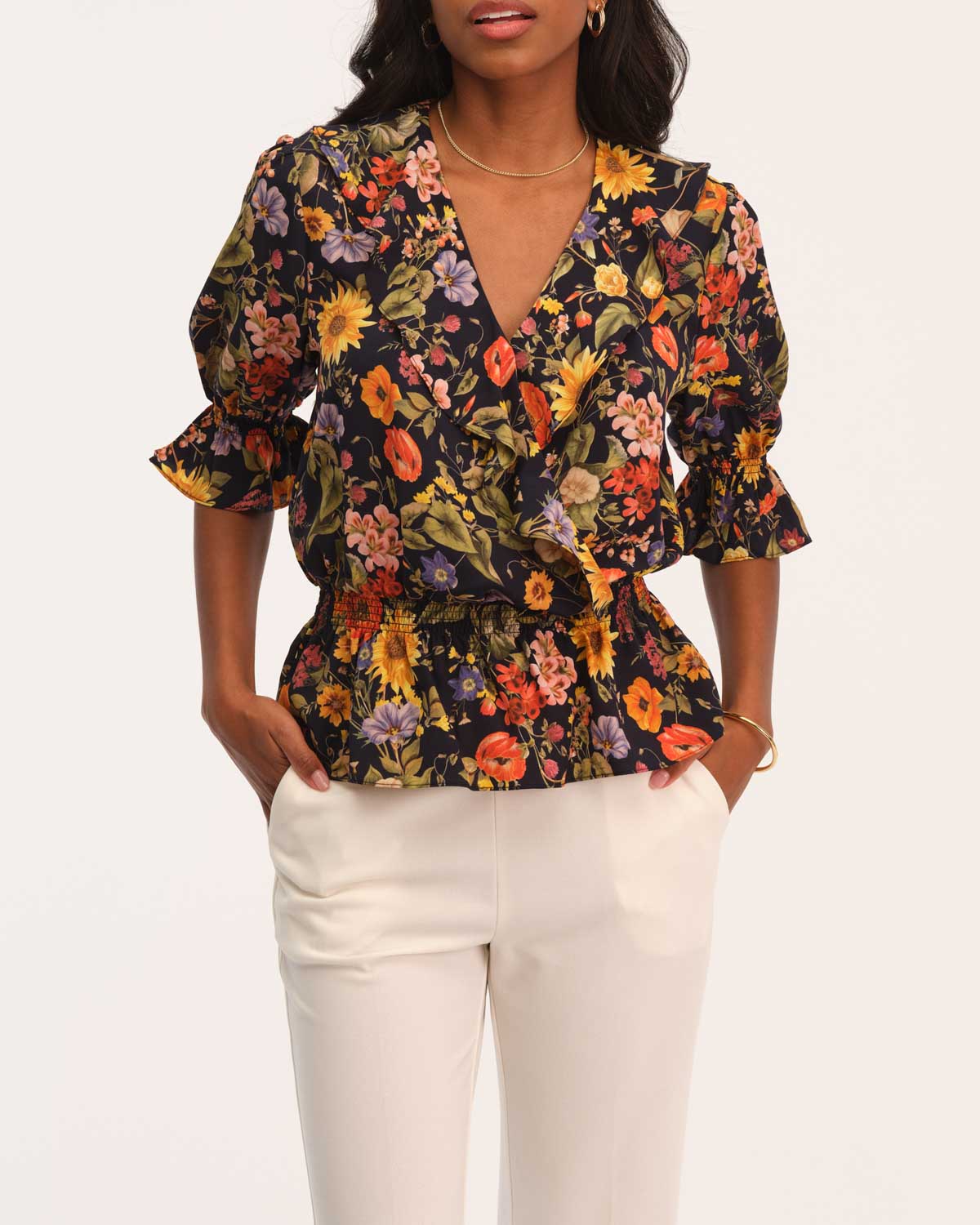 V-Neck Floral Peplum Blouse