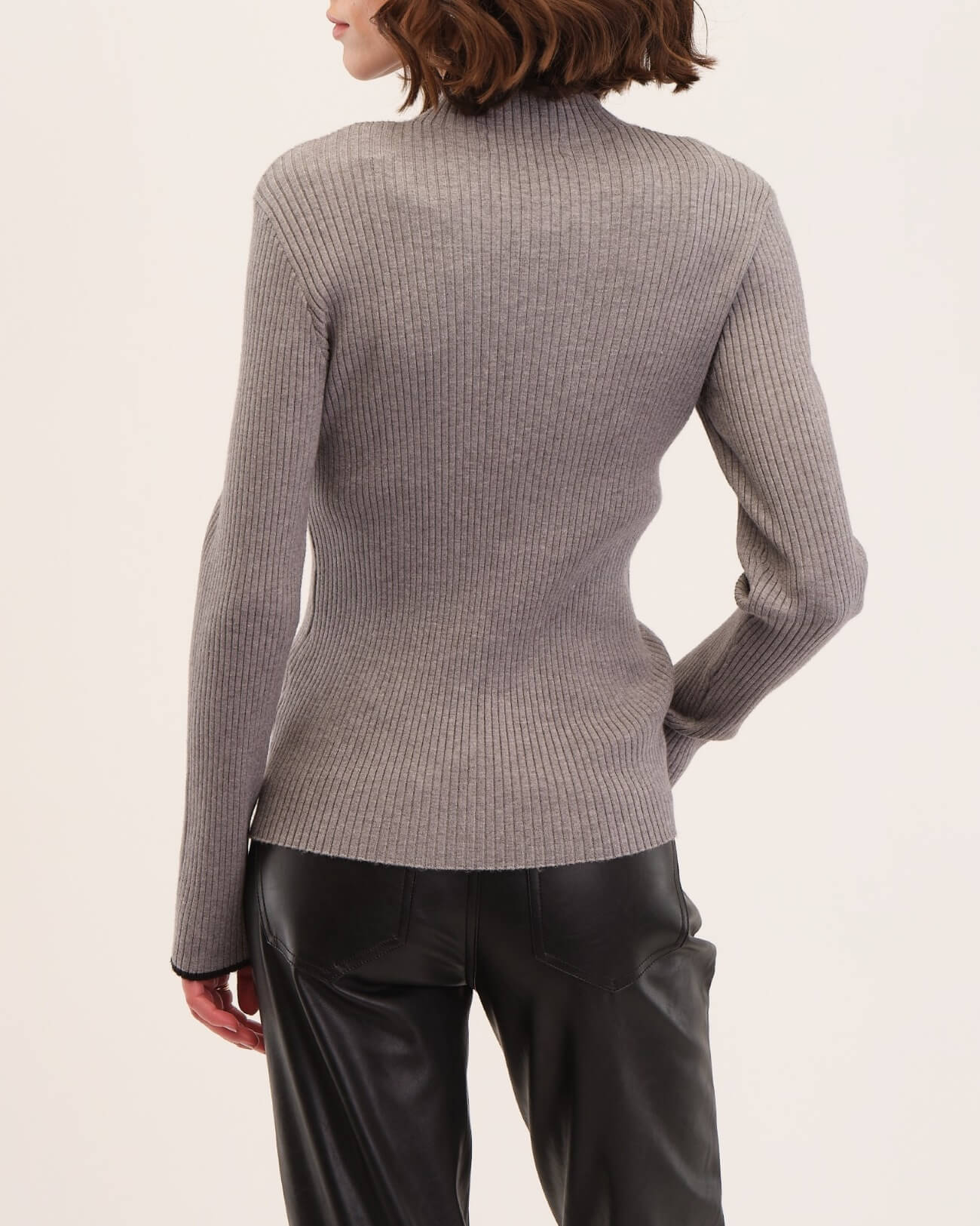 Contrast Edge Mock Neck Rib Sweater