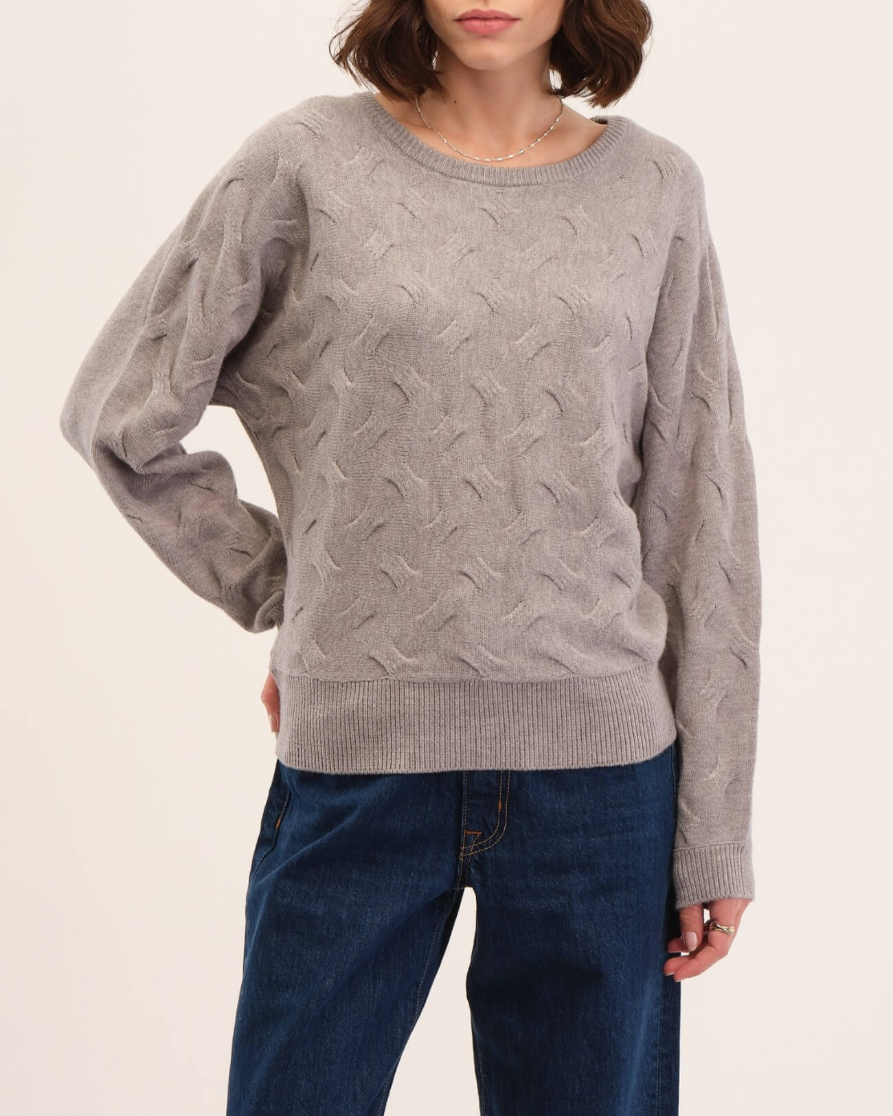 Dolman Sleeve Novelty Stitch Pullover