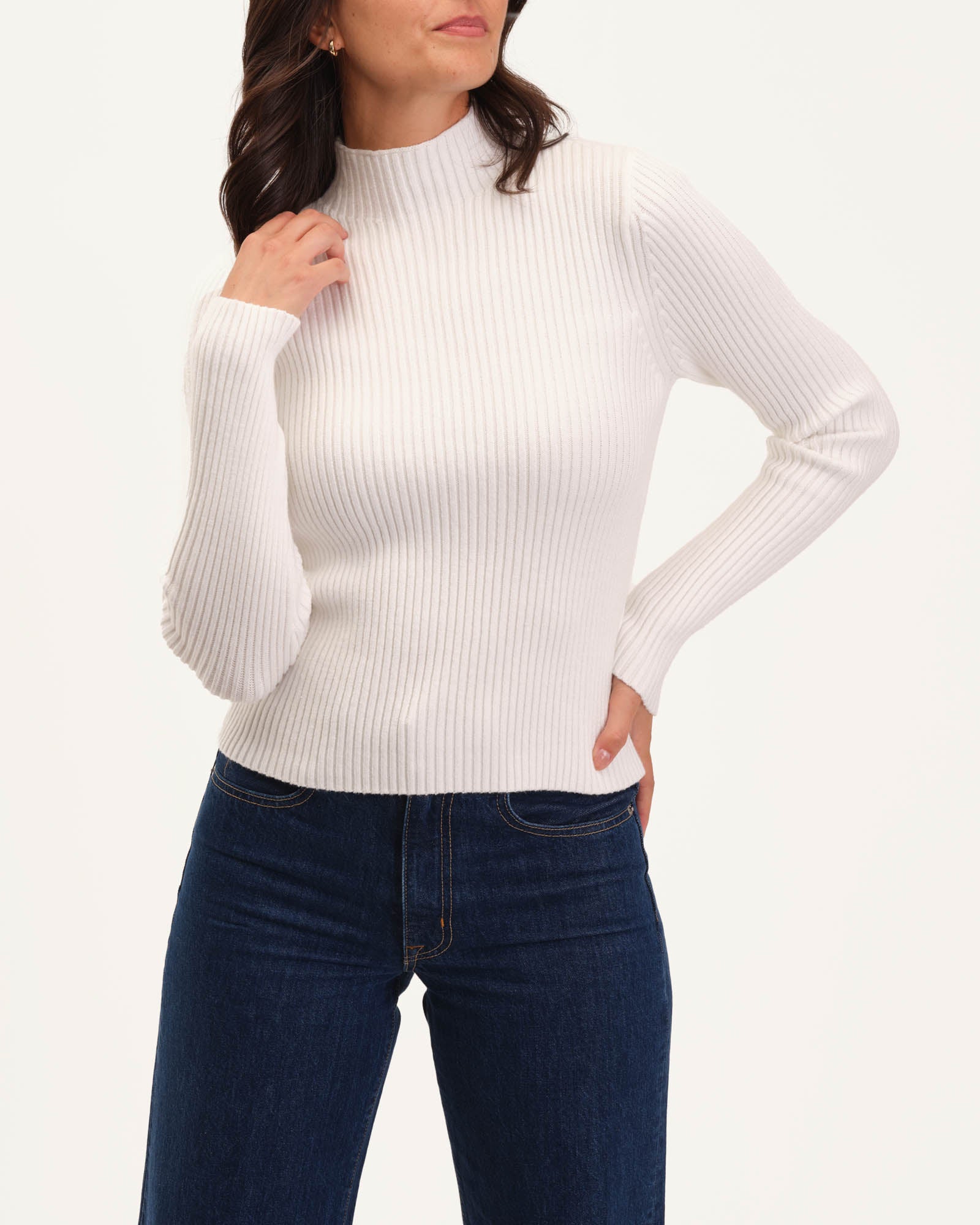 Viscose Blend Ribbed Mock Neck Sweater