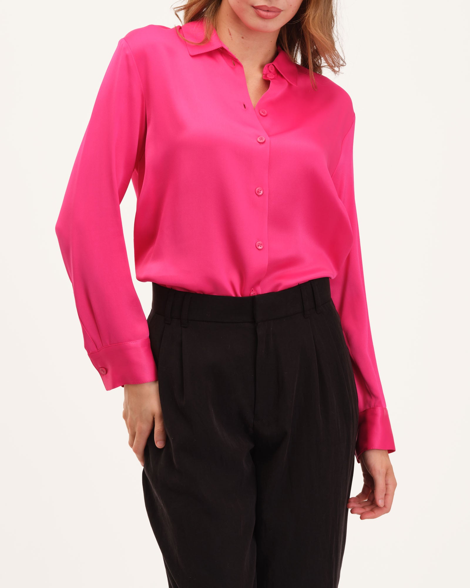 Satin High-Low Hem Shirt