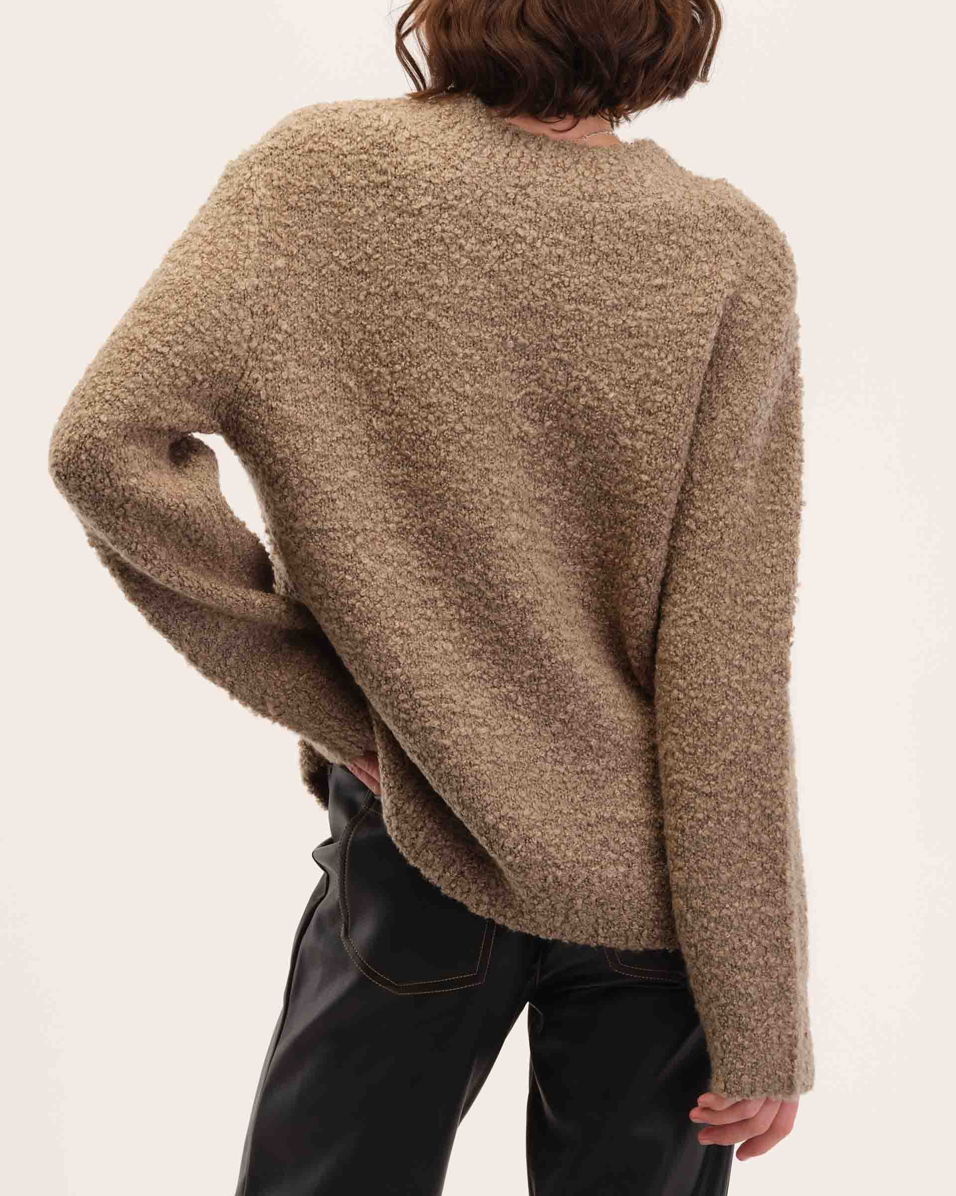 Wool Blend Crew Neck Boucle Sweater