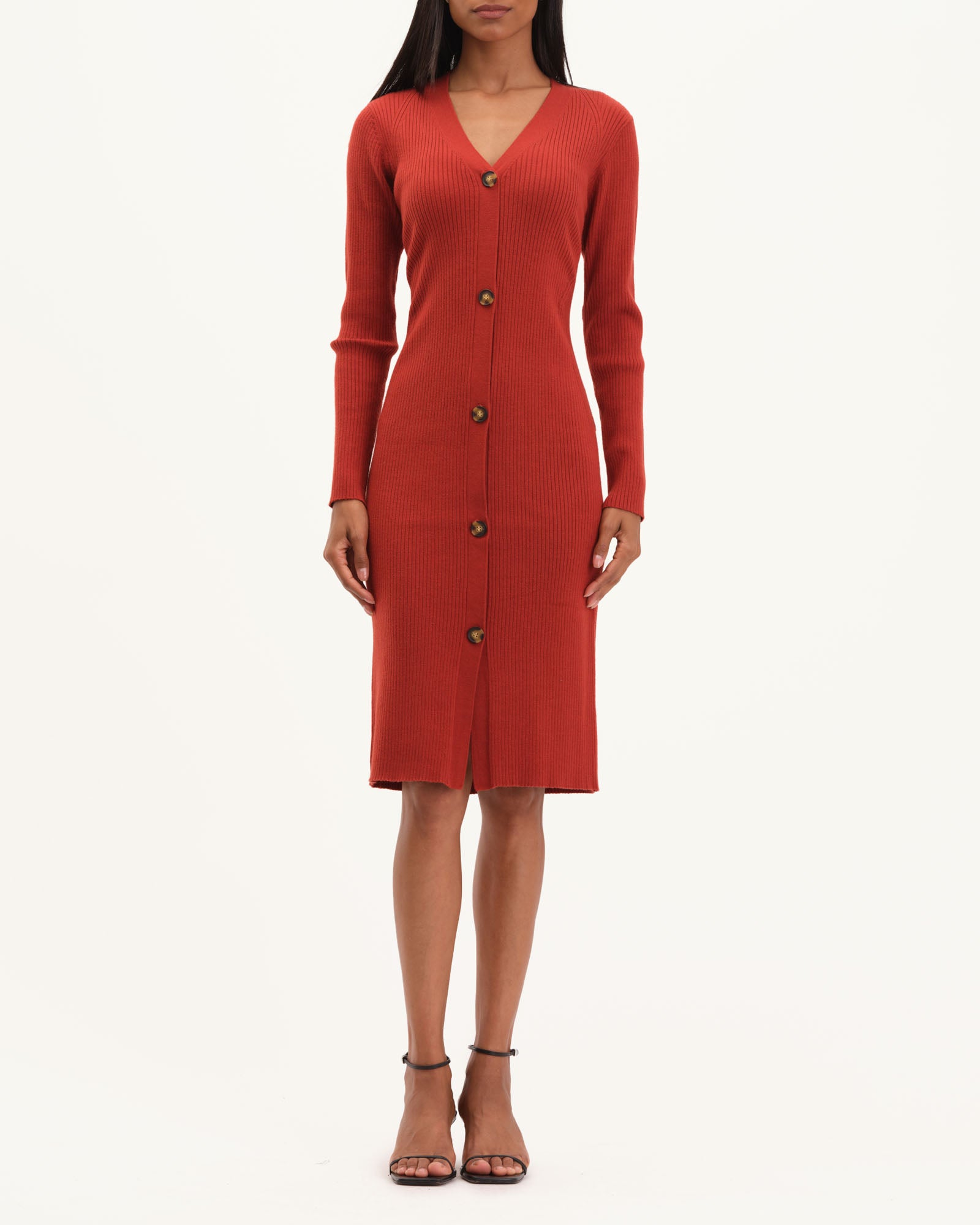 Long Sleeve Button Front Midi Dress