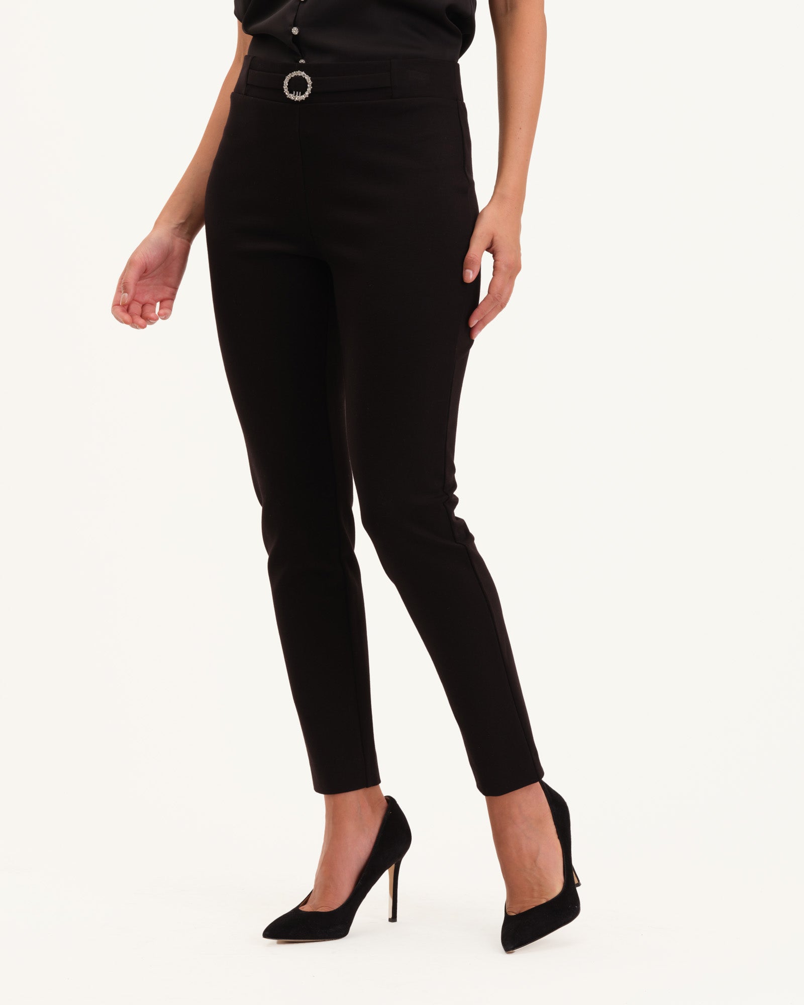 Pull-On Pant with Embellished Buckle Trim