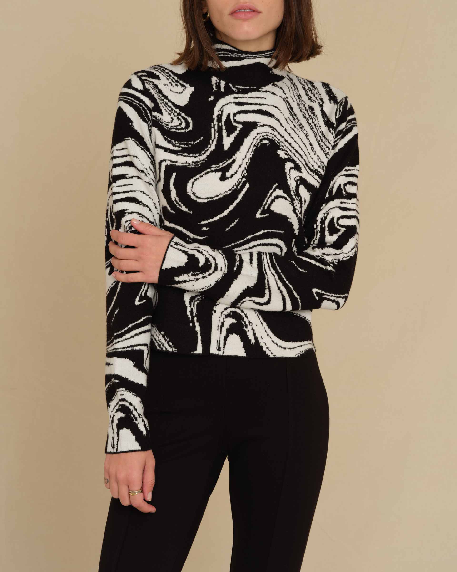 Cropped Mock Neck Marble Print Sweater | Industry