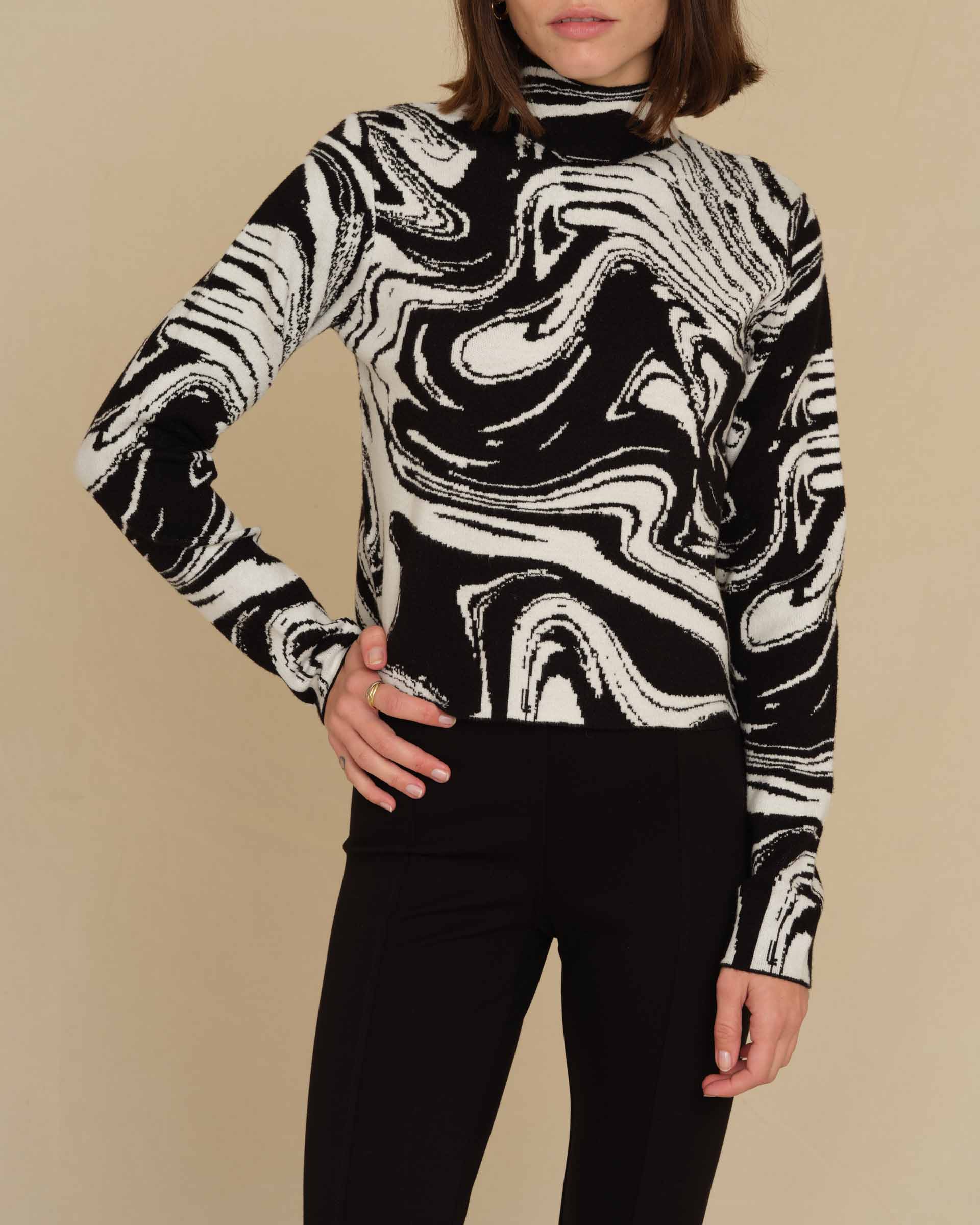 Cropped Mock Neck Marble Print Sweater | Industry