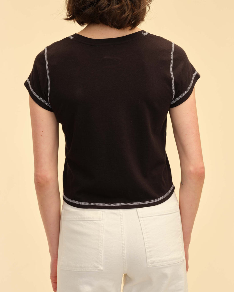 Short Sleeve Contrast Stitch Top | For The Republic