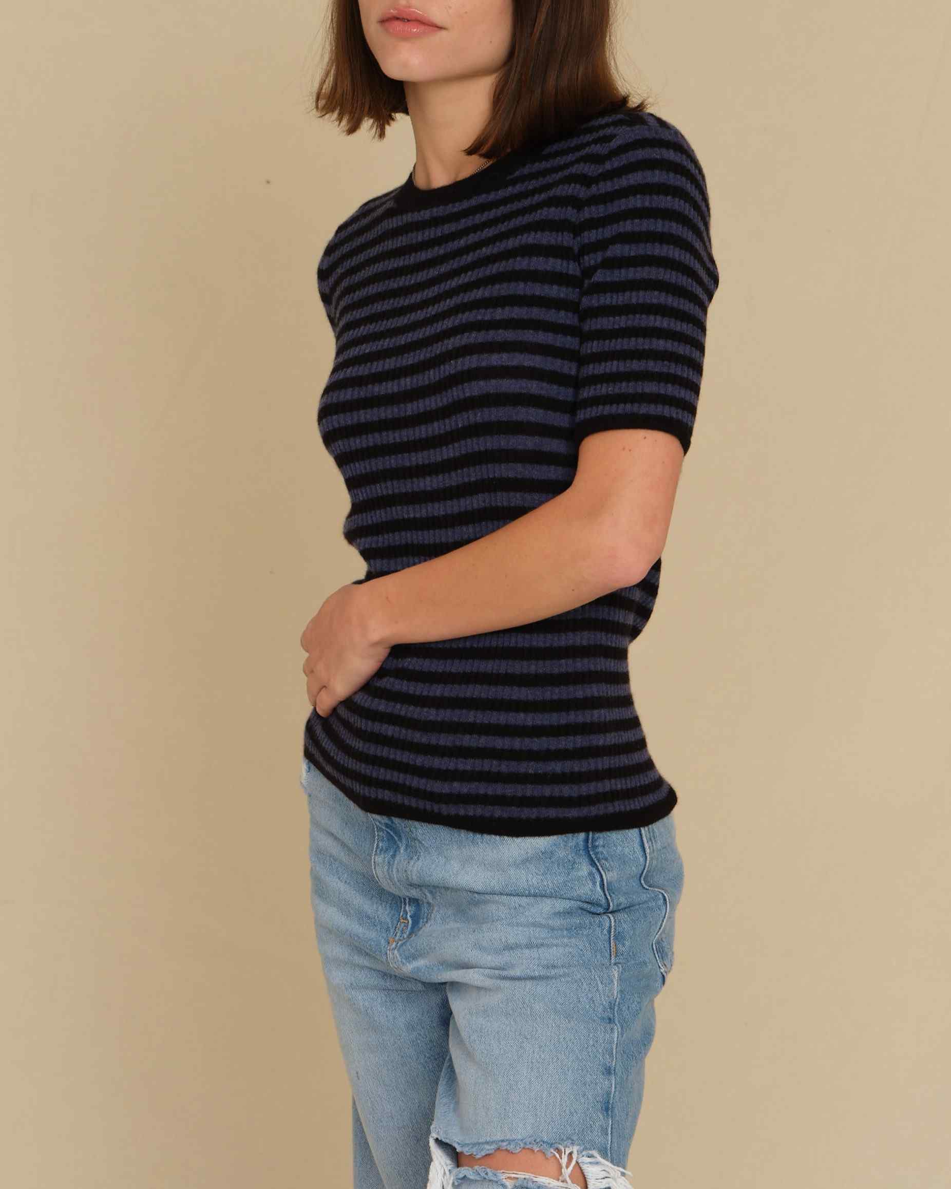 Cashmere Short Sleeve Striped Sweater