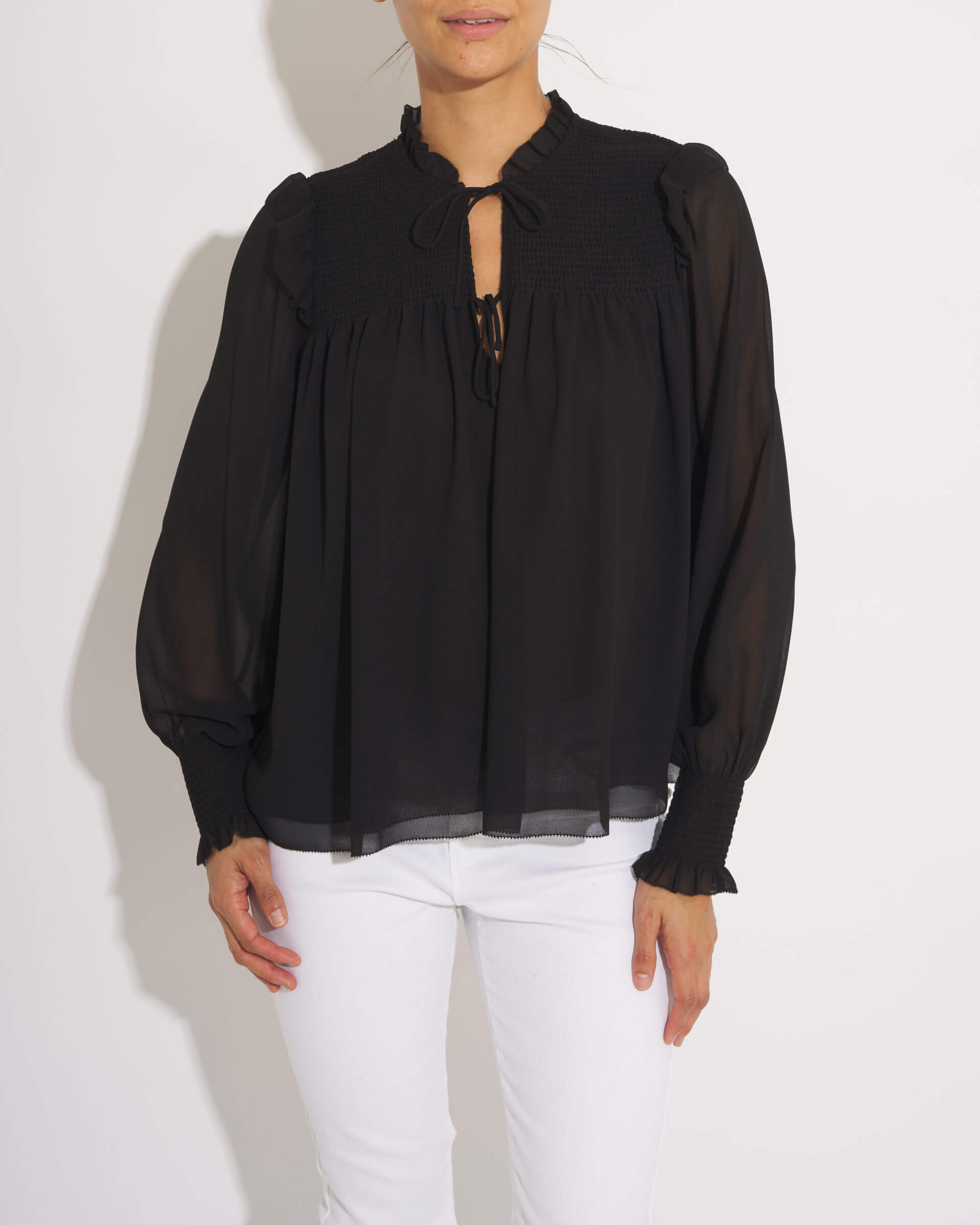 V-Neck Ruffle Trim Blouse