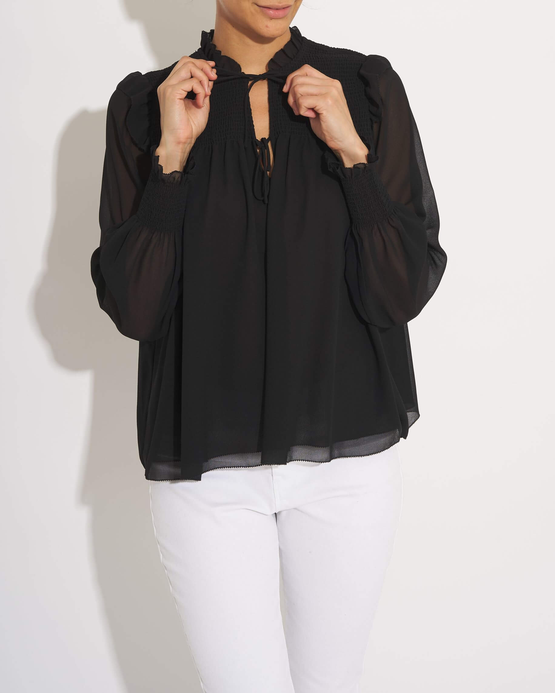 V-Neck Ruffle Trim Blouse