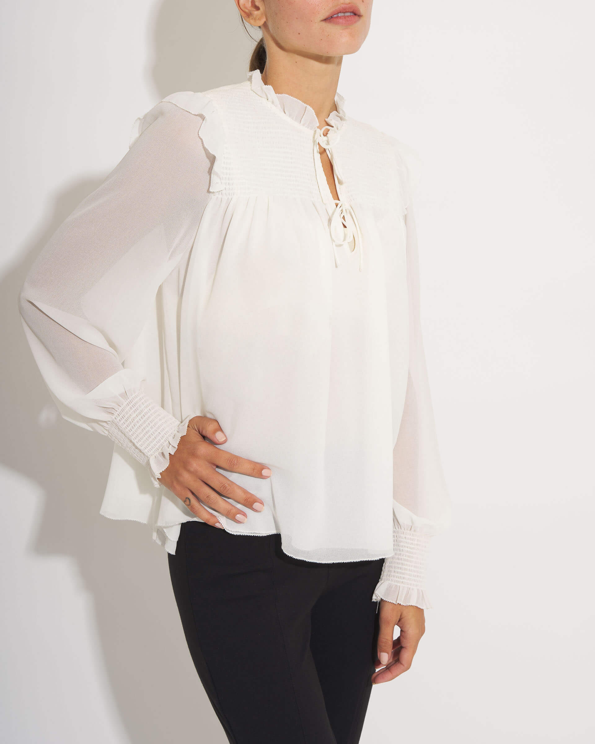 V-Neck Ruffle Trim Blouse