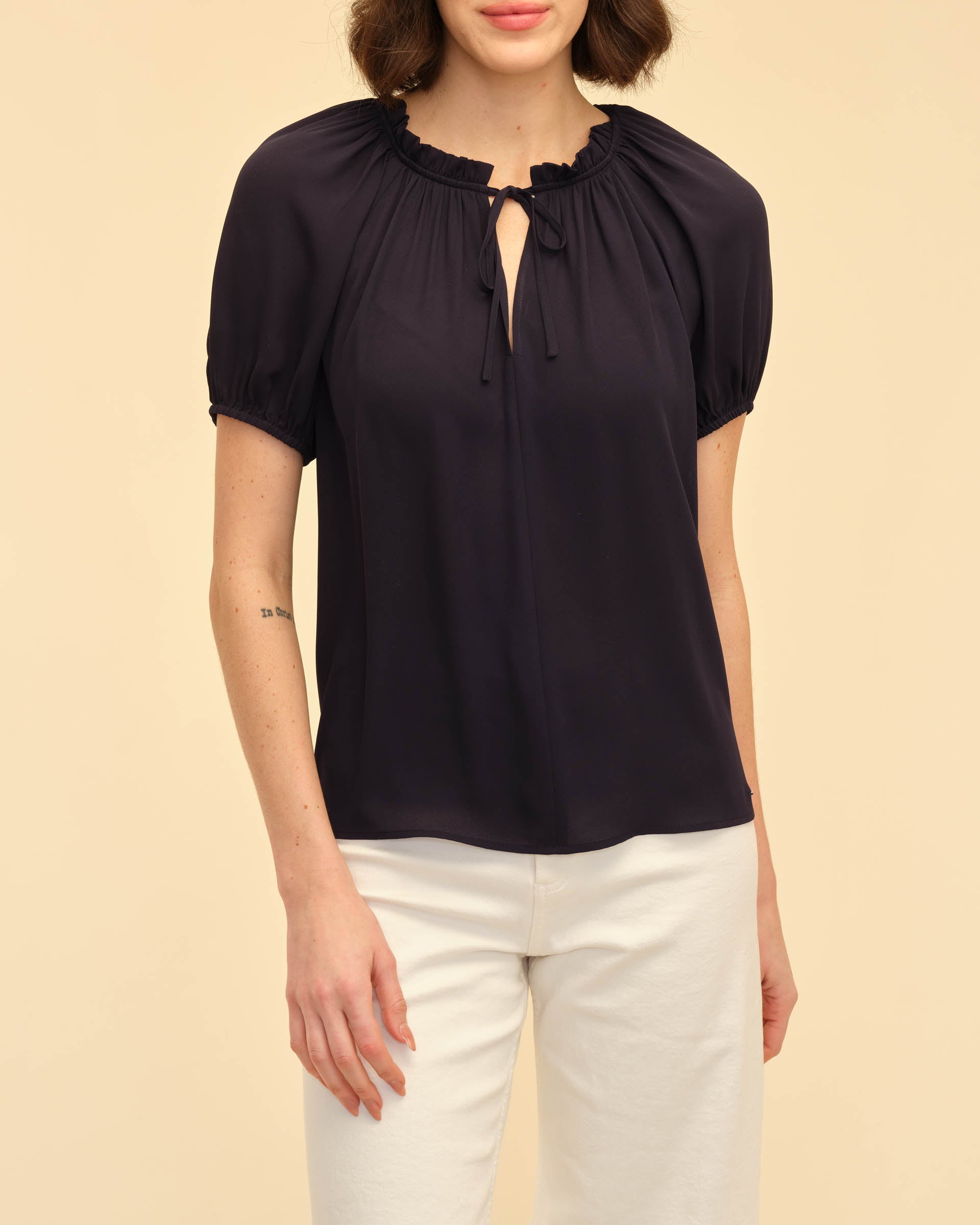 Tie Ruffle Neck Top