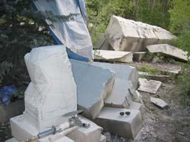 The very beginning of my stone carving, at the MARBLE/marble Symposium in Marble, Colorado, near the quarry.