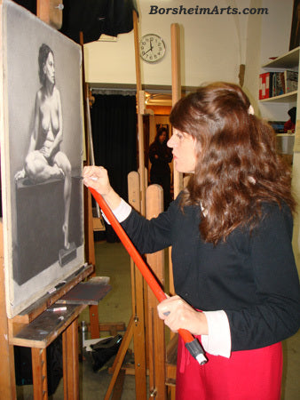 Artist Kelly Borsheim continues to draw after the live model session with Sara. Charcoal Figure Drawing